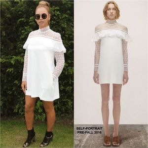 Self Portrait ruffled guipure lace crepe dress